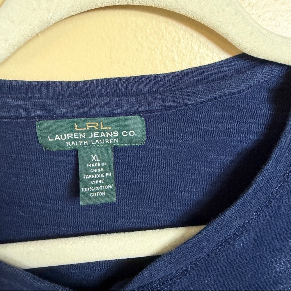 Vintage Lauren, Ralph Lauren blue long sleeve horse, Henley. XL. - Picture 4 of 7